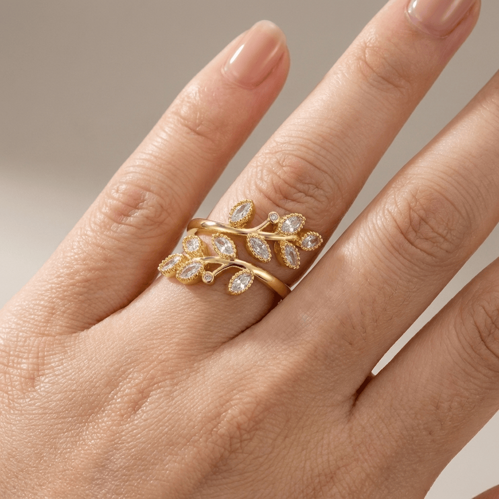 RING MED BLAD I GULD - (JUSTERBAR)