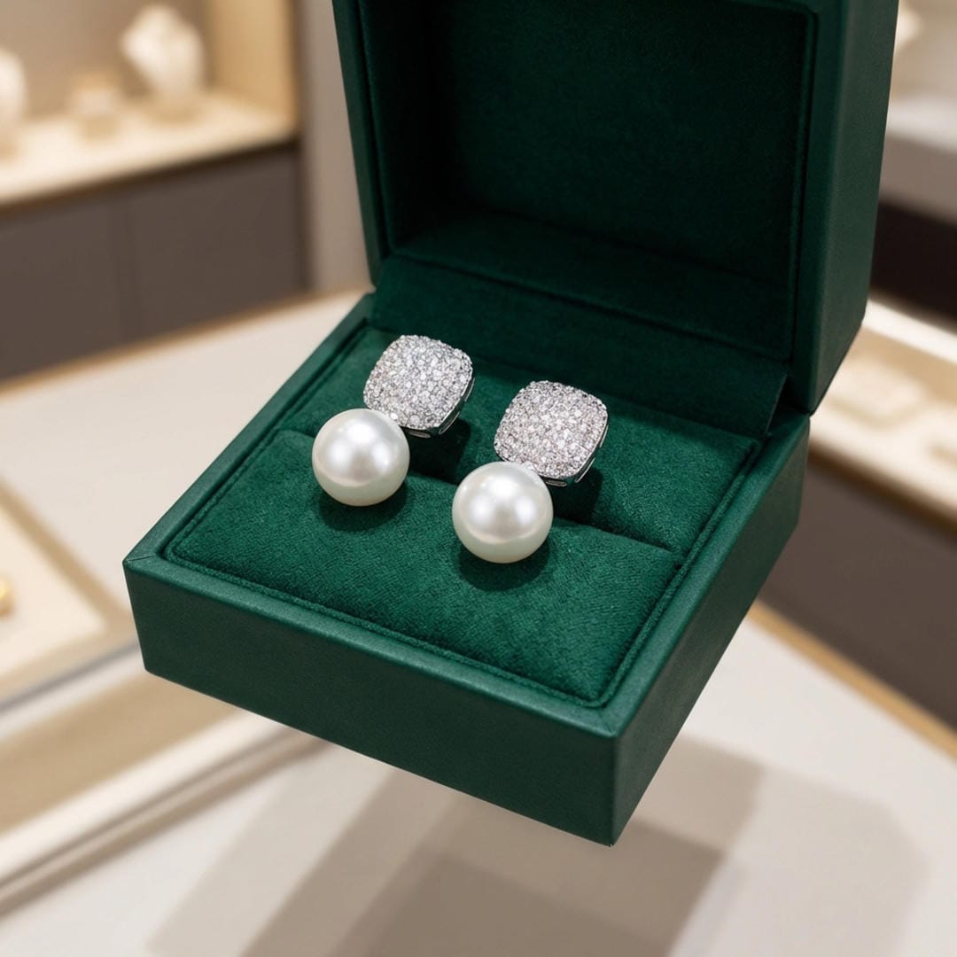 Statement earrings with a pearl and a drop