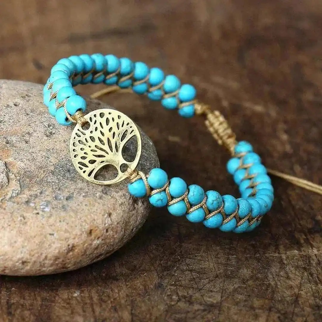 Handmade bracelet with turquoise stone in tree of life