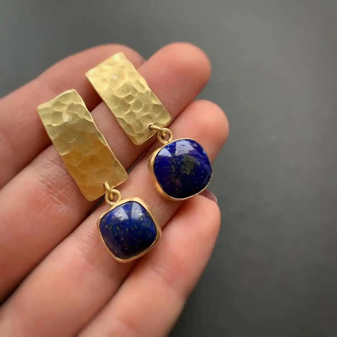 Boho Lapis Lazuli Square Drop Earrings