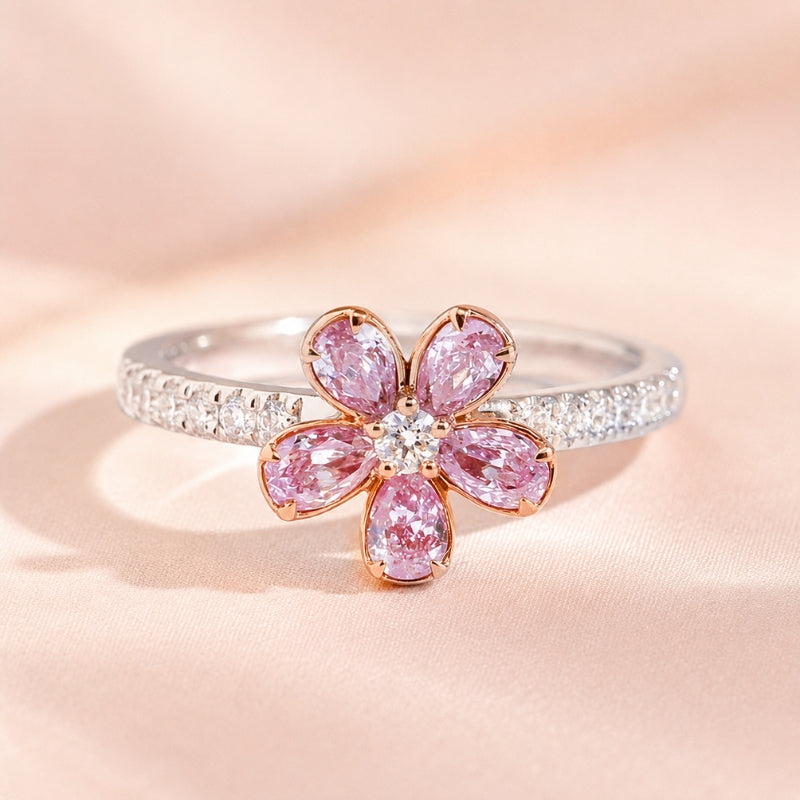 Skinnende Ring med Rosa Blomst