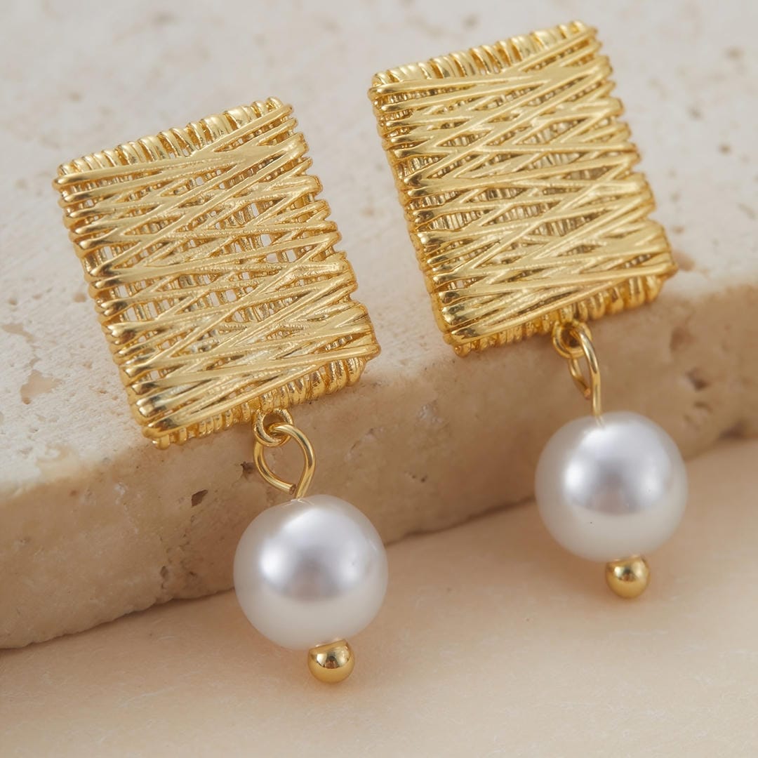 Woven Square Bead Earrings