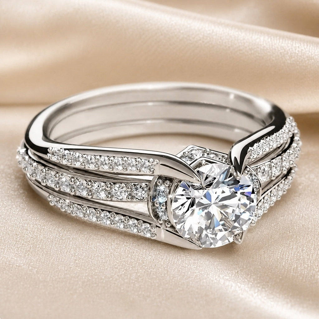 White Gold Zircon Multi-Layer Ring