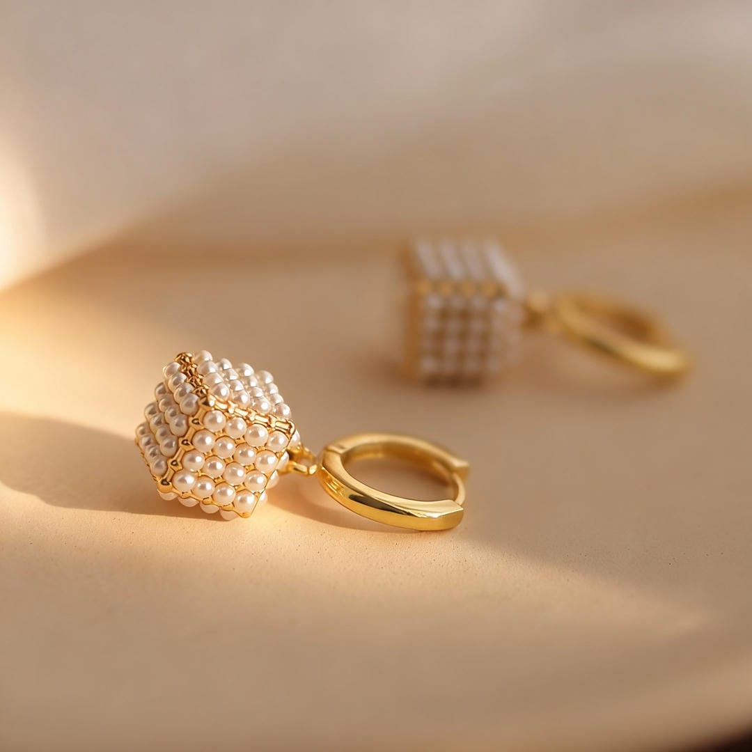 Golden dice earrings