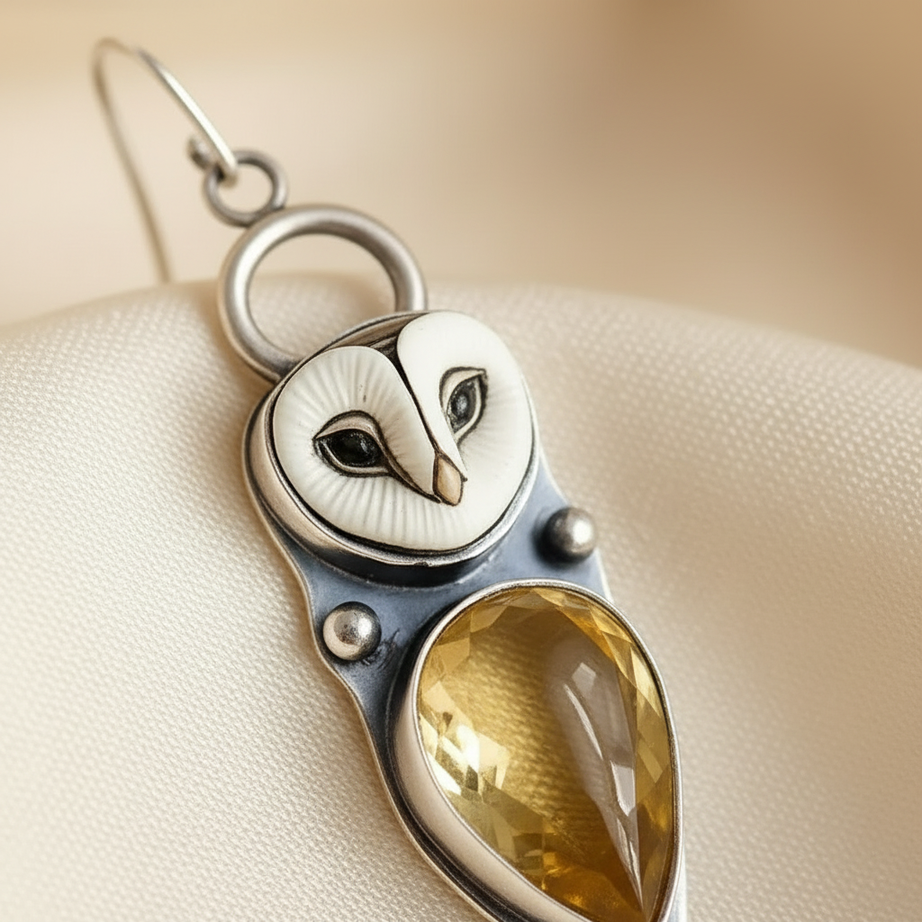"Wisdom and Wonder" Barn Owl Earrings - Silver Statement Drops