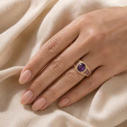 Ovalslebet Ametystring med Zirkonia
