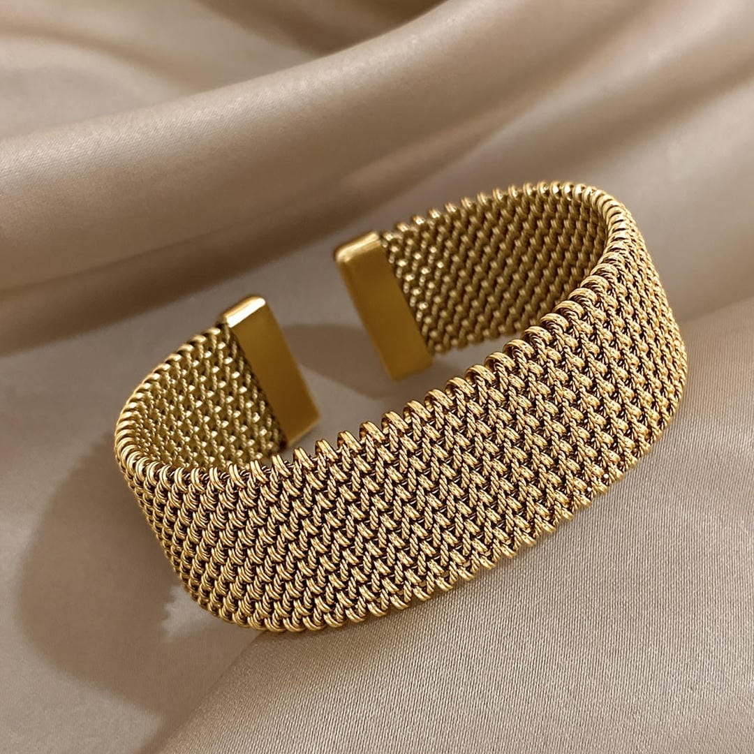 Vævet justerbart armbånd forgyldt