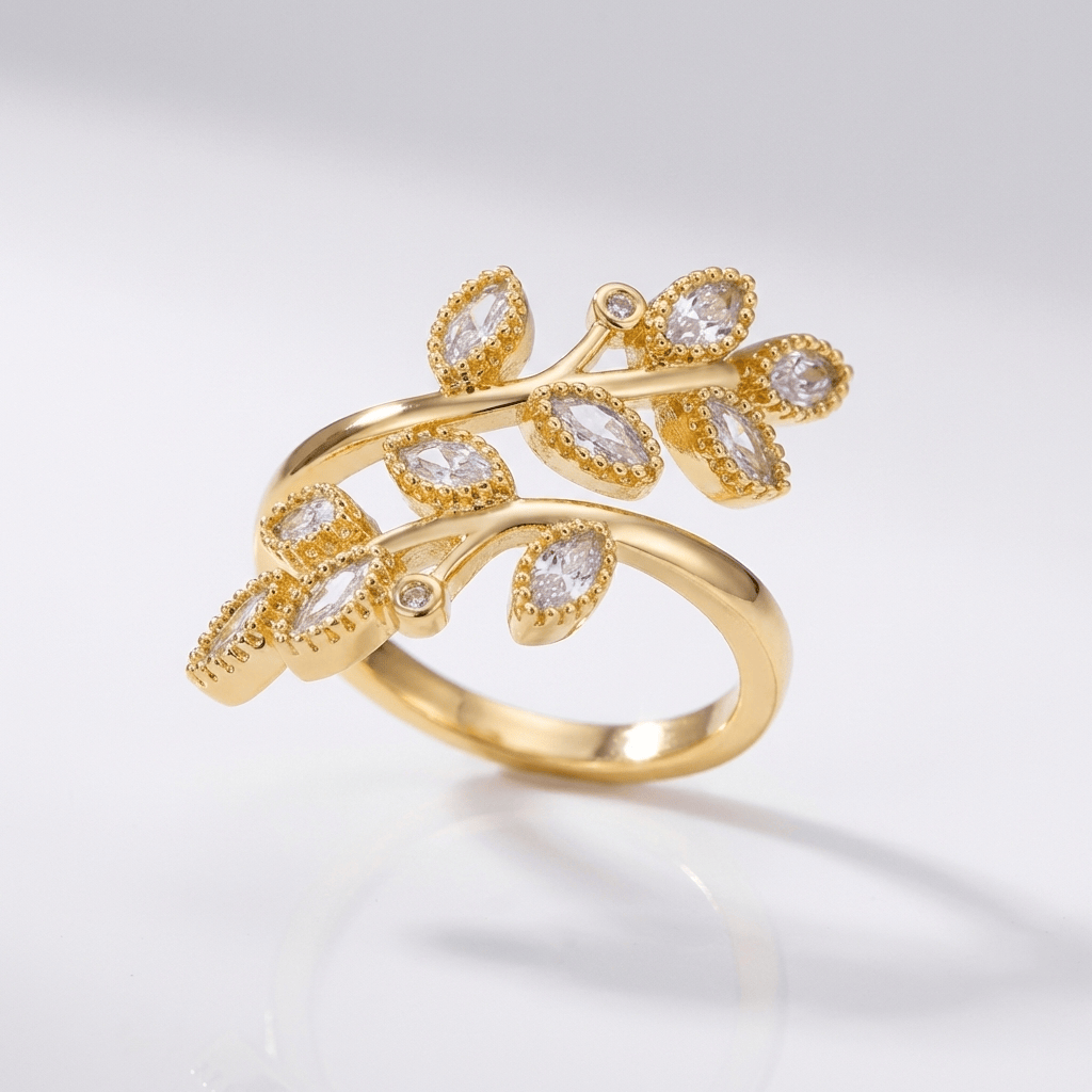 RING MED BLAD I GULD - (JUSTERBAR)