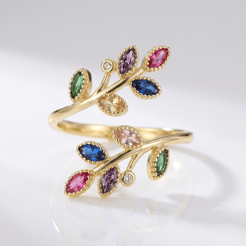 RING MED BLAD I GULD - (JUSTERBAR)