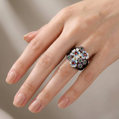 FARVERIG ENAJL BLOMSTER HAVE RING