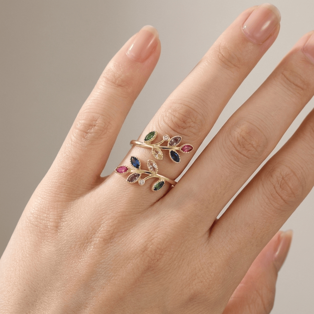 RING MED BLAD I GULD - (JUSTERBAR)