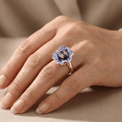 Guld blå blomst-ring
