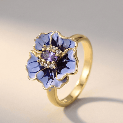 Guld blå blomst-ring