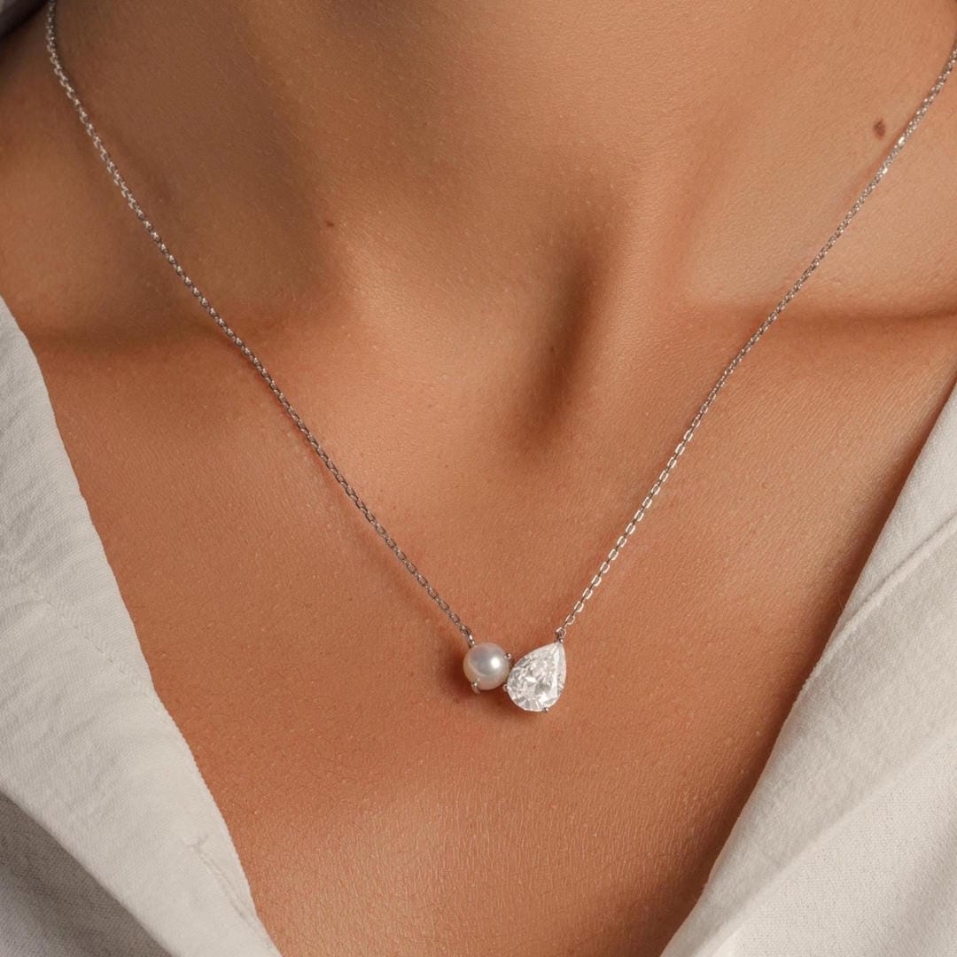 Pearl Teardrop Duo Charm Halskæde