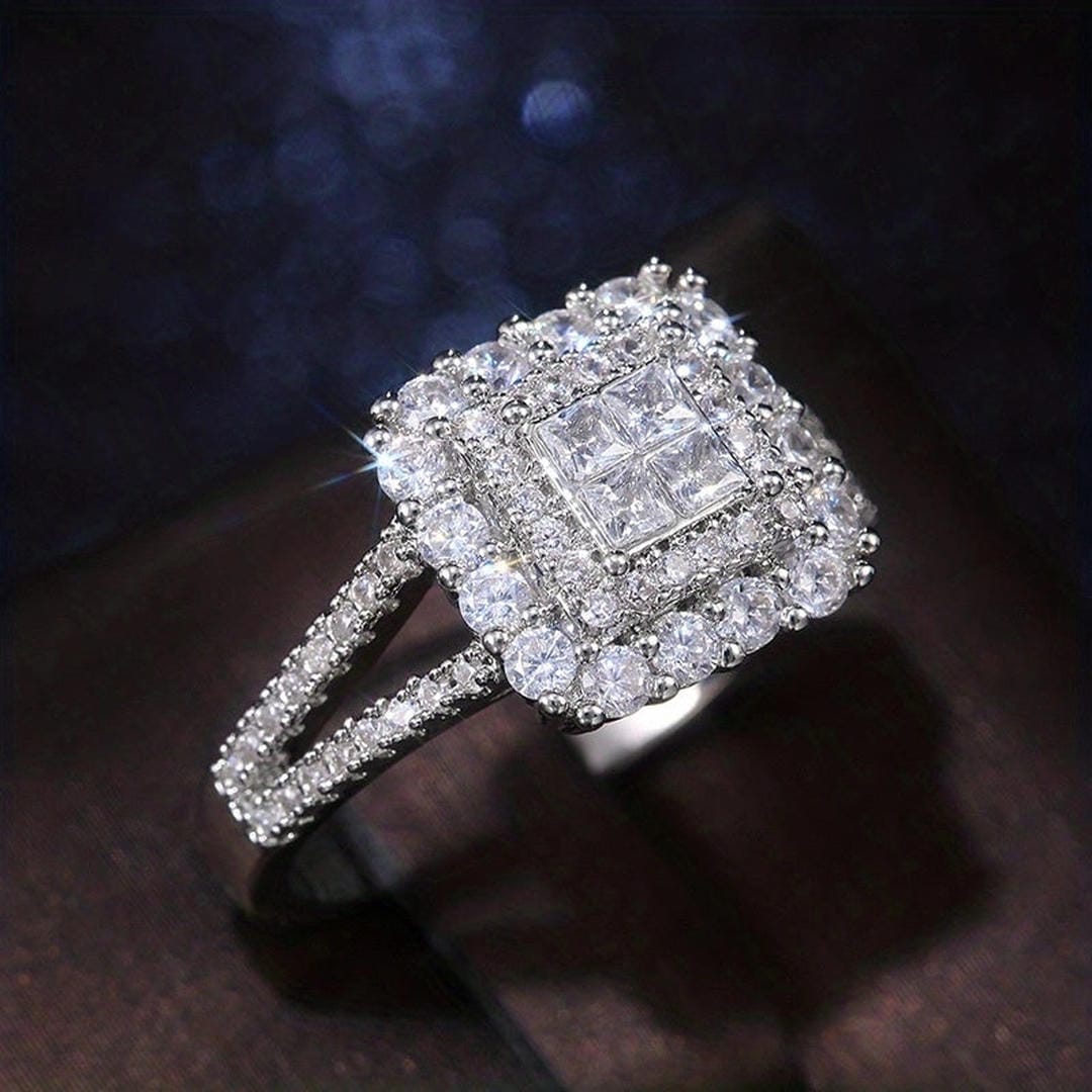 Square Zirconia Engagement Ring