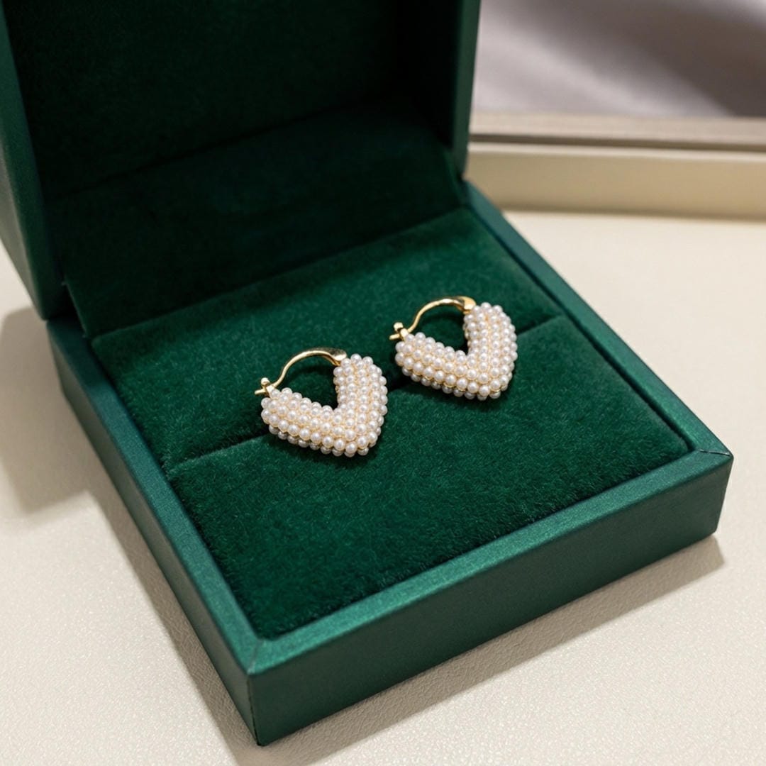 Heart earrings with pearl work