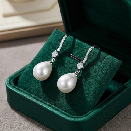Teardrop Pearl Earrings with Crystals