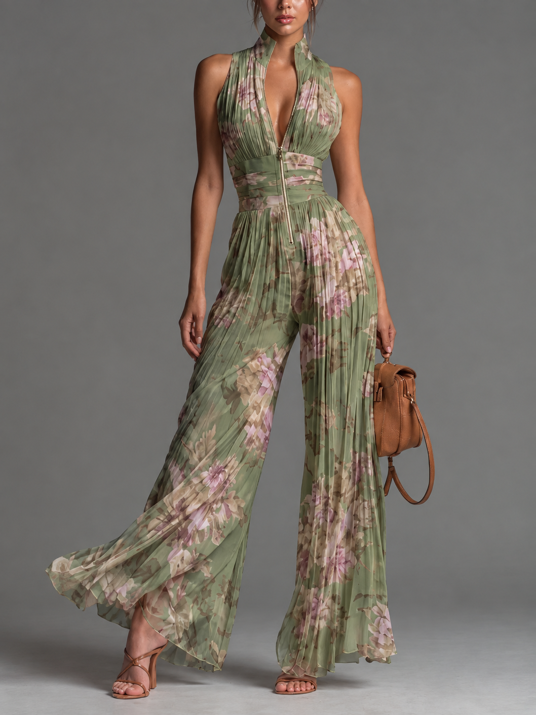 ZSÓFIA JUMPSUIT – PLISSERET CHIFFON MED BLOMSTER