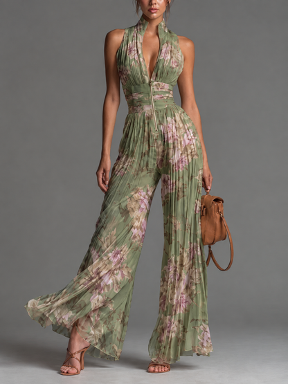 ZSÓFIA JUMPSUIT – PLISSERET CHIFFON MED BLOMSTER