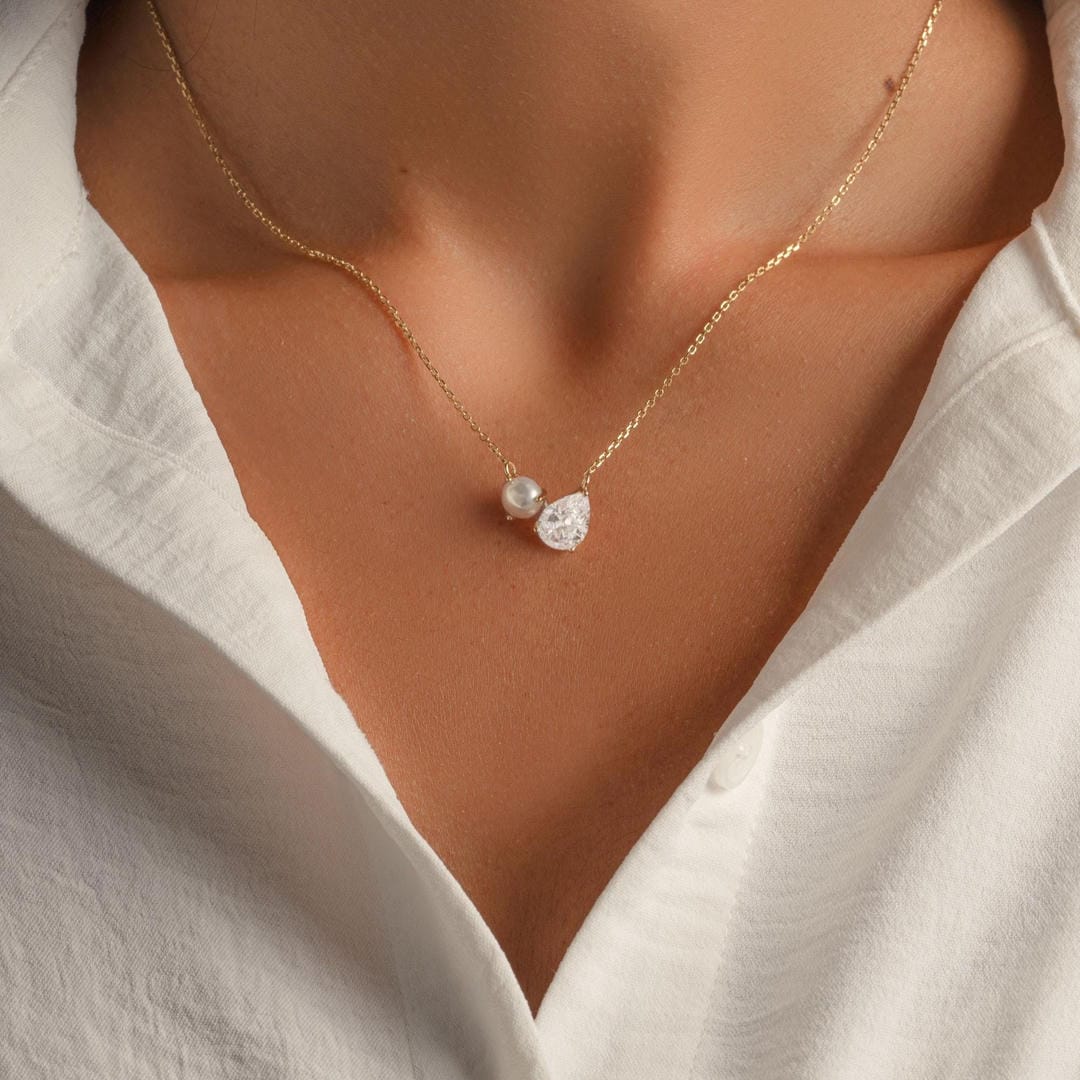 Pearl Teardrop Duo Charm Halskæde