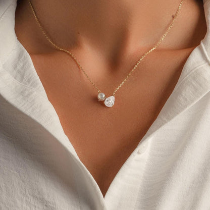 Pearl Teardrop Duo Charm Halskæde
