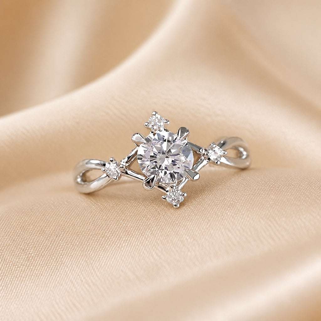 Rund zirkonia ring i hvidguld