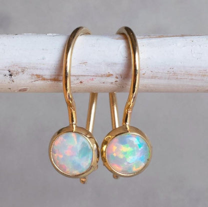 Timeless gold-plated white opal earrings