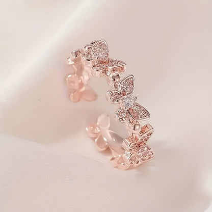 Hvidguld Sommerfugle Ring med Rhinestones