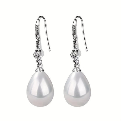 Teardrop Pearl Earrings with Crystals