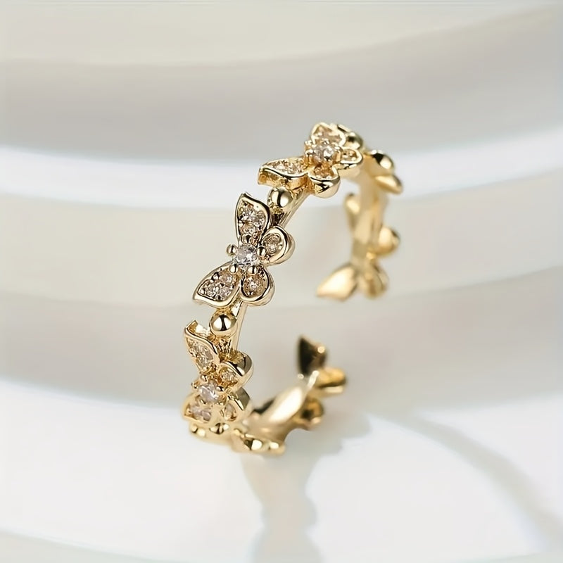 Hvidguld Sommerfugle Ring med Rhinestones