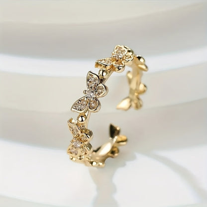 Hvidguld Sommerfugle Ring med Rhinestones