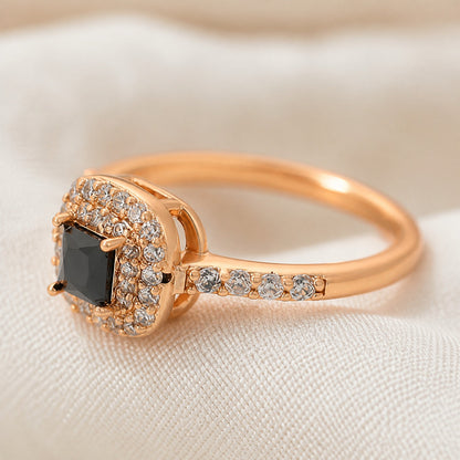 Firkantet sort onyx guldring