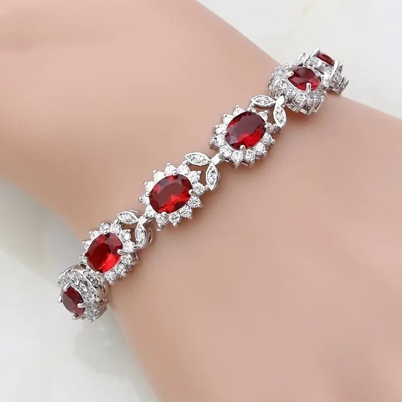 Sølv Ruby Blomsterarmbånd