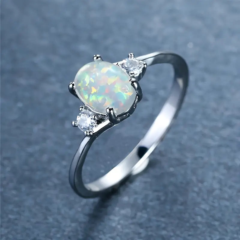 Opal Silver Wedding Rings