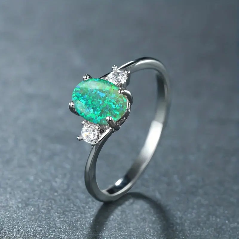 Opal Silver Wedding Rings