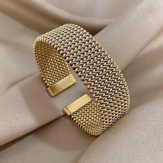 Vævet justerbart armbånd forgyldt