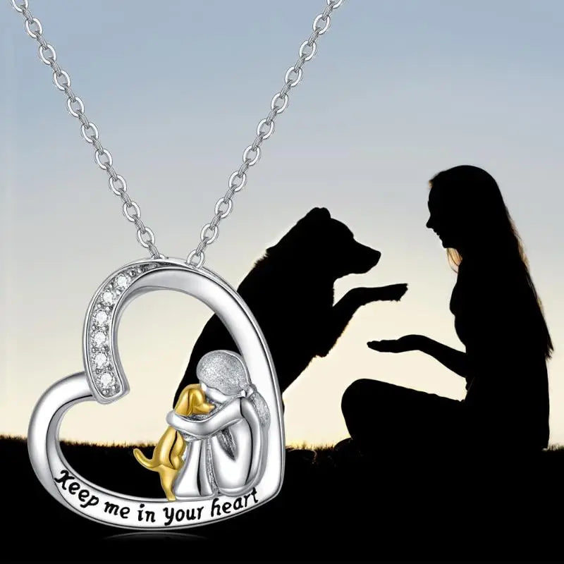 Sterling Silver Necklace – Heart and Dog Design with Cubic Zirconia