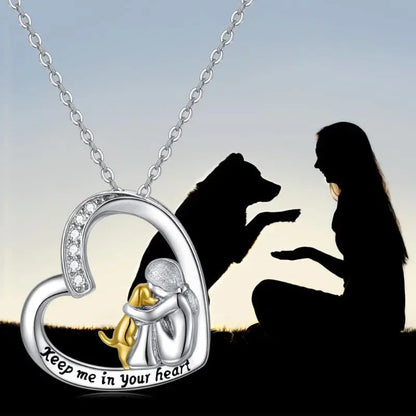 Sterling Silver Necklace – Heart and Dog Design with Cubic Zirconia