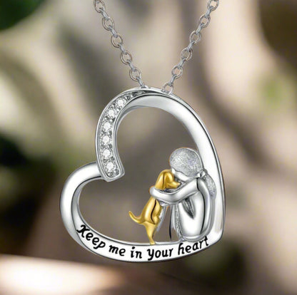 Sterling Silver Necklace – Heart and Dog Design with Cubic Zirconia