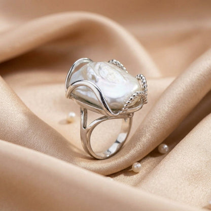Moonlit Baroque Pearl Halo Ring