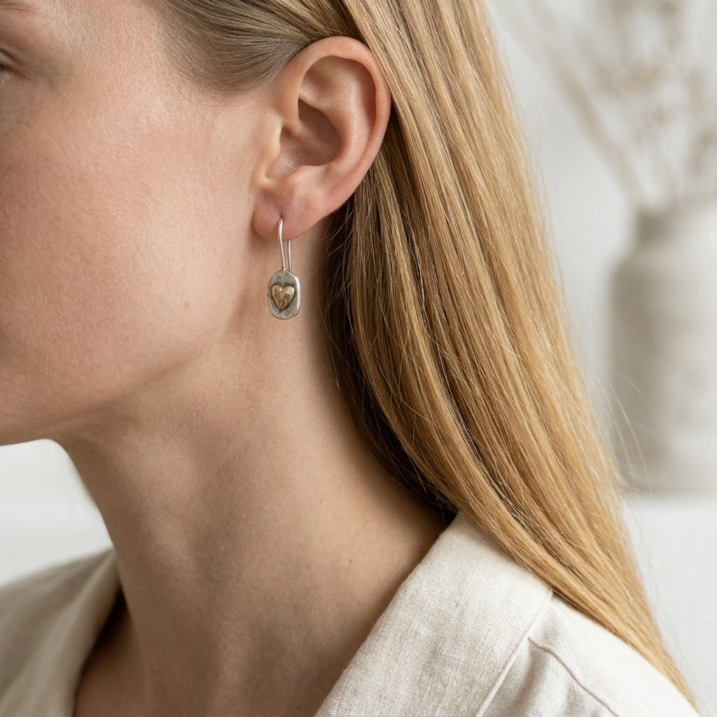 Vintage heart earrings with gold inlay