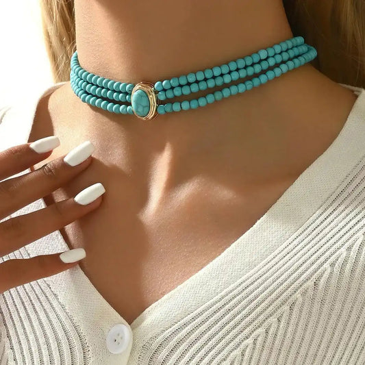 Elegant halskæde med turkise vintageperler
