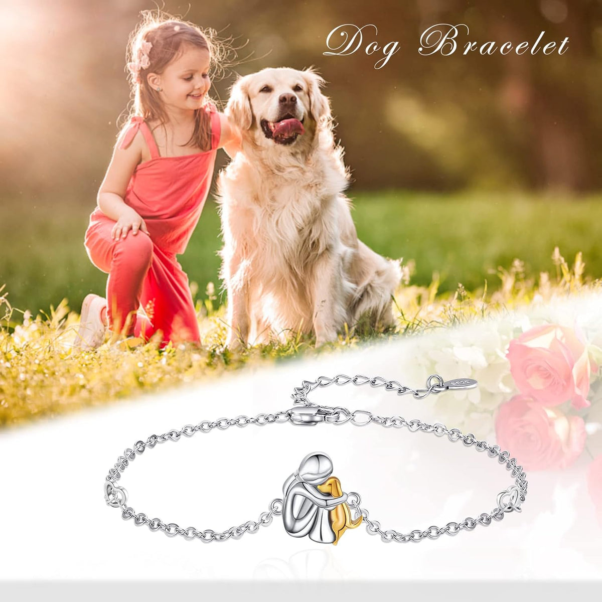 "Forever in your Heart" adjustable full charm bracelet with dog hug