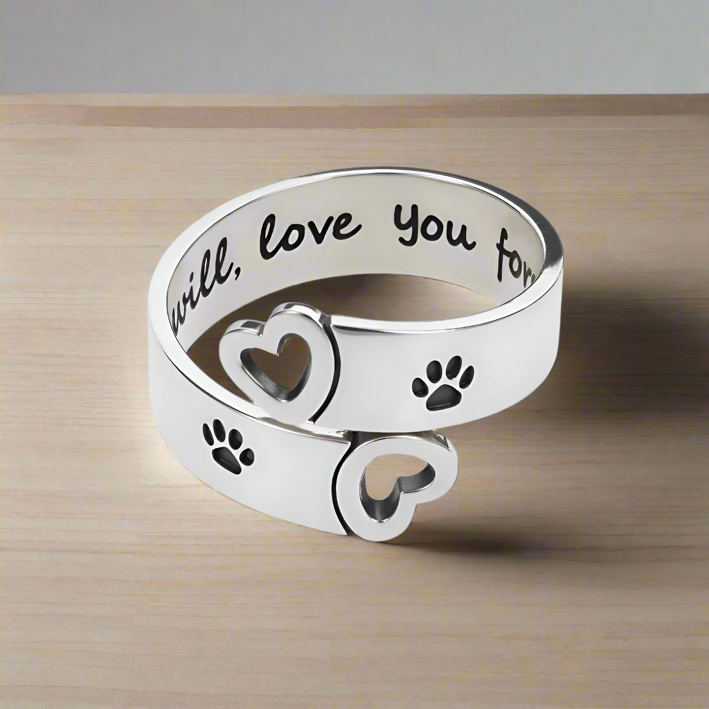 Paw & Heart Adjustable Twist Ring – Stainless Steel