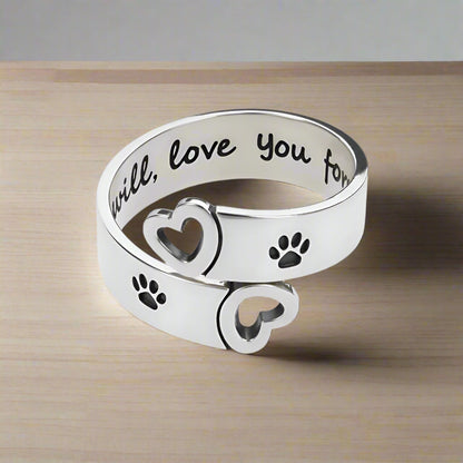 Paw & Heart Adjustable Twist Ring – Stainless Steel