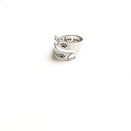 Paw & Heart Adjustable Twist Ring – Stainless Steel