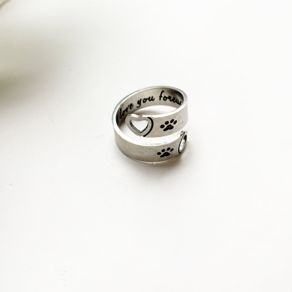 Paw & Heart Adjustable Twist Ring – Stainless Steel