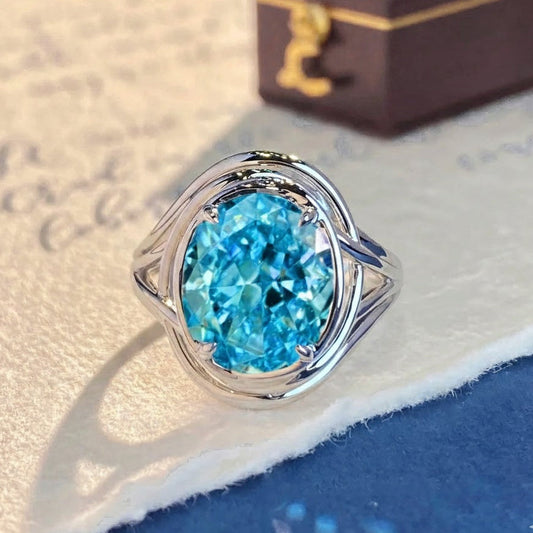 Aquamarine blue zirconia ring