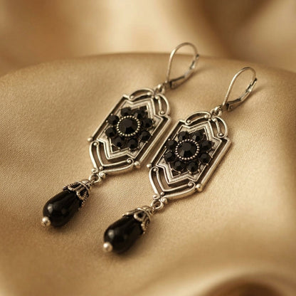 Black Crystal Teardrop Earrings