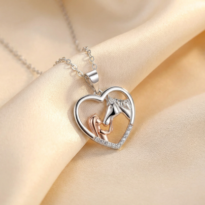 Beautiful Heart Shaped Zircon Girl and Horse Necklace